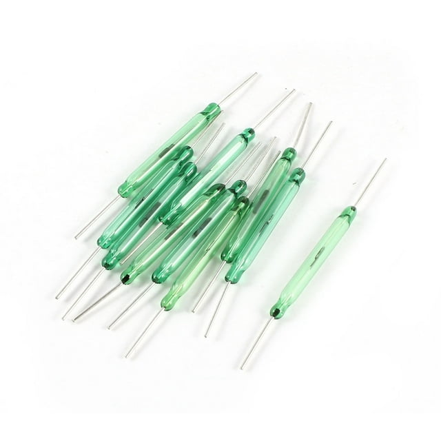 10 Piezas de Interruptor Reed NO de Tubo de Vidrio Verde Redondo de Tonos Plateados de 28 mm