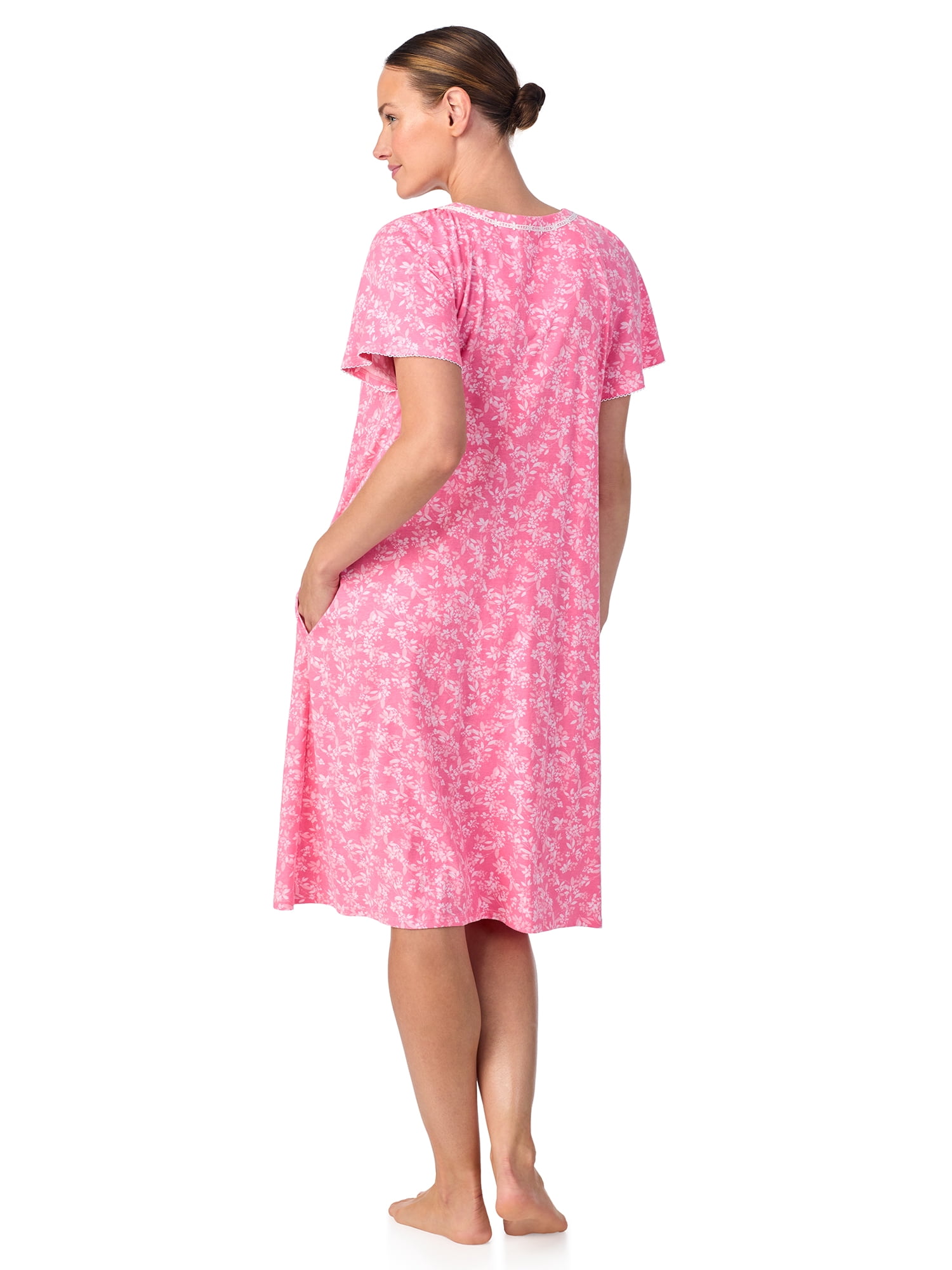 Aria Women's 100% Cotton Raglan Sleeve Smocked Neck Sleepwear 40" Gown, Sizes XS-5X