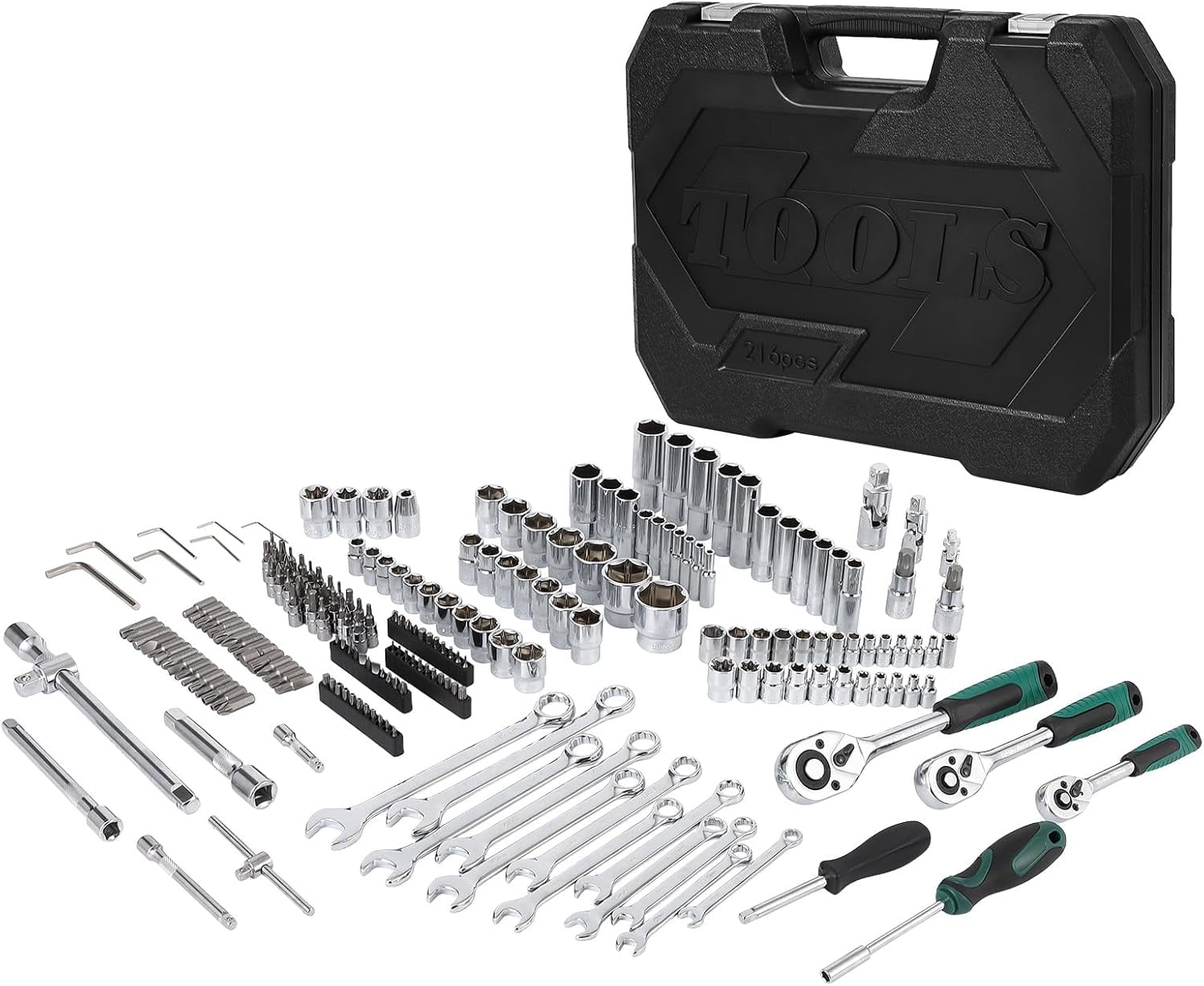 PIONEERWORKS  Toolbox with Tools,216 Piece Basic Household Tool Kits,  Mechanic Tool Set Ideal for Home Improvement, Hand Tool Kit with Plastic Toolbox Storage Case
