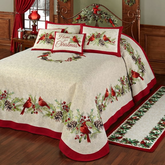 Winterhaven Holiday Bedding, 3-Pc Queen Bedspread Set with Snow, Cardinals, & Greenery
