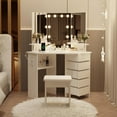 thumbnail image 2 of GloryStar Vanity Desk with Mirror and Light, Makeup Vanity Desk with Power Strip, and 5 Rotating Drawers, 3 Color Lighting, 2 of 6