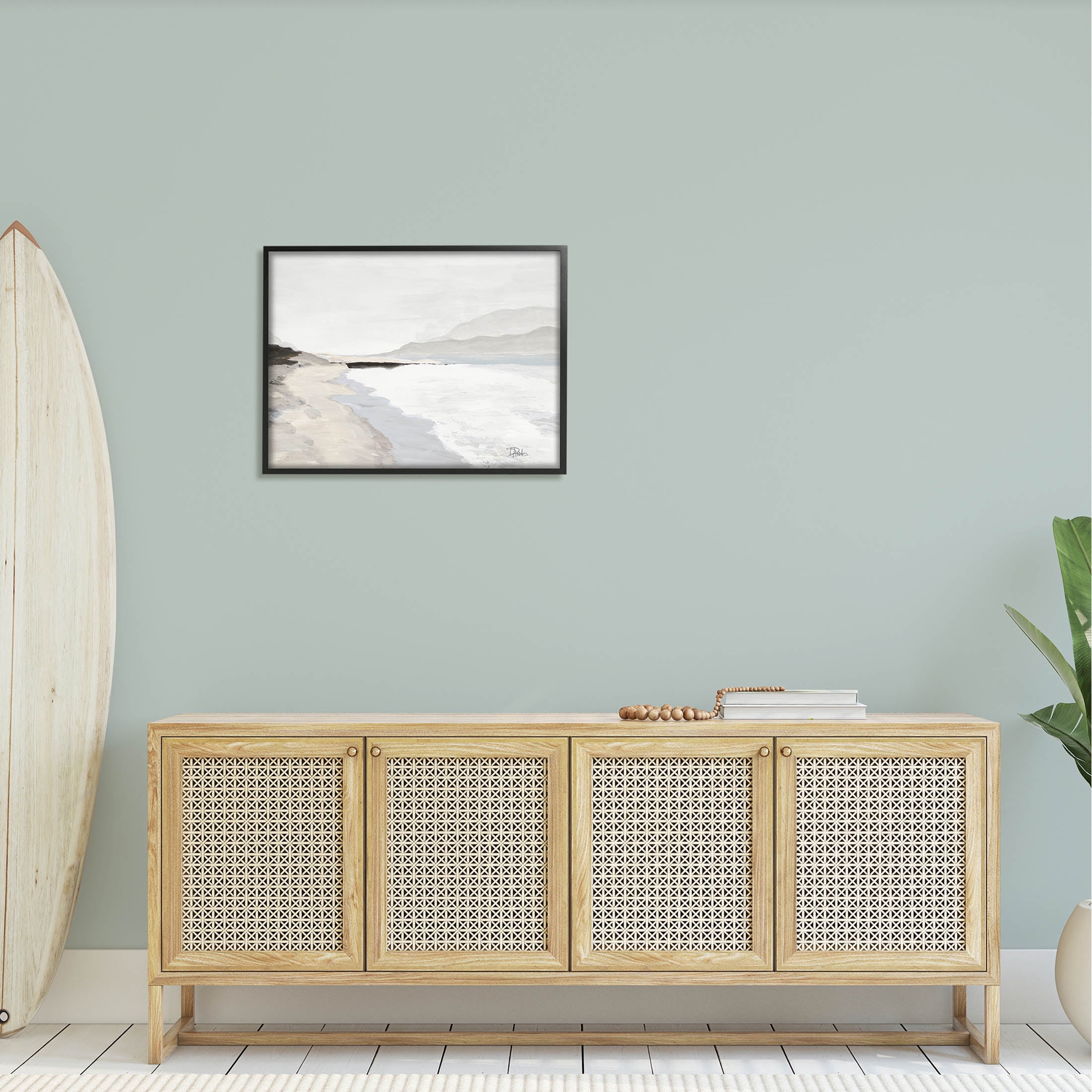 Beach Foam Coastal Shore Coastal Painting Black Framed Art Print Wall Art