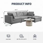 MUZZ Convertible Sectional Sofa Couch,L Shaped Couch,Reversible 4-Seater Sectional Couch Sofa with Pillows and Chaise Lounge for Living Room/Apartment(Light Grey)