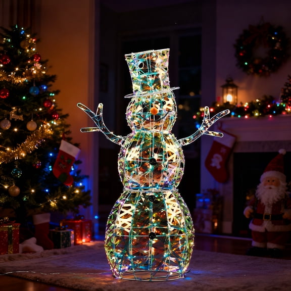 Zimtown Snowman Christmas Prismatic Iridescent Snowman w/ 120 LED Lights,Christmas Outdoor Decoration