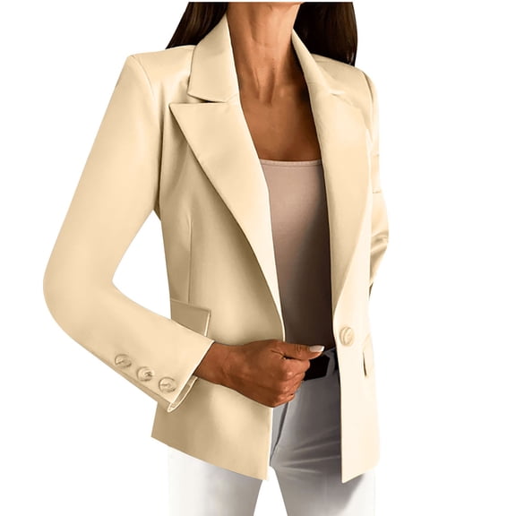 HTNBO Jackets for Women Fashion Long Sleeve Open Front Solid Blazers Suit Outerwear Button Work Coats with Pocket