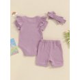 thumbnail image 4 of Suealasg Baby Girls Summer Clothes Outfits 3M 6M 12M 18M Solid Color Short Sleeve Ruffled Romper with Shorts and Headband 3 Piece Casual Clothing for Infant Girls, 4 of 9