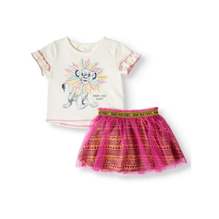 The Lion King Short Sleeve Ruffle Top with Printed Tulle Skirt, 2pc Outfit Set (Toddler Girls)