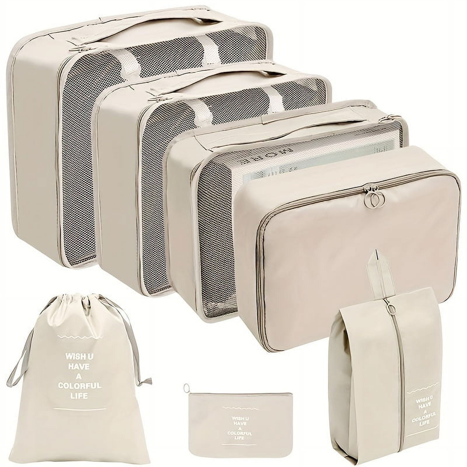 7pcs Set Travel Packing Cubes, Portable Mesh Luggage Storage Bag, Underwear Clothes Organizer Bag With Shoes Bag