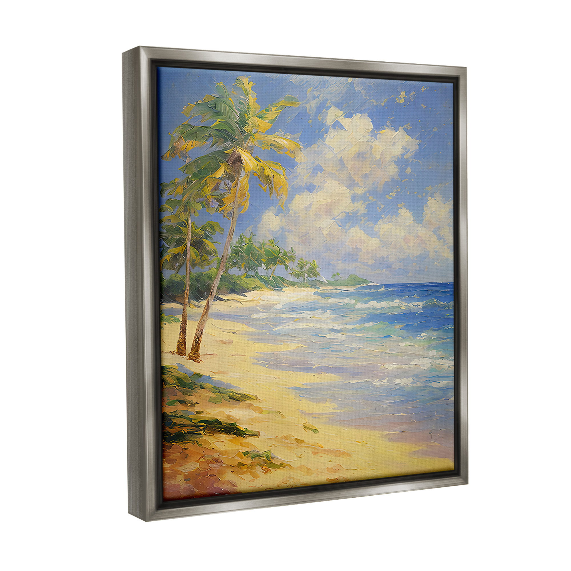 Stupell Industries Sunlit Shore Scenery Landscape Painting Gray Floater Framed Canvas Art Print Wall Art, 17 x 21