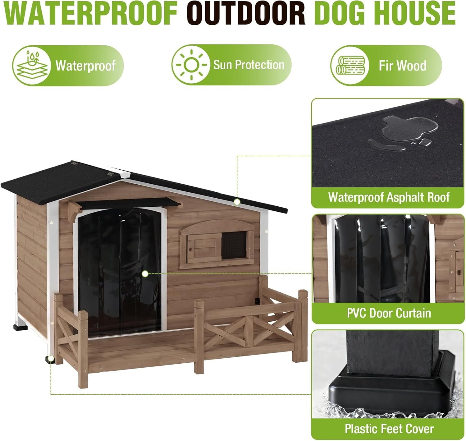 Aivituvin 44.6" L Dog House Outdoor with Anti-Chew Iron Frame, Weatherproof Dog Shelter Dog Crate for Small, Medium and Large Dogs Outside Light Brown