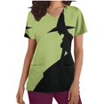 thumbnail image 1 of Tops Cortos para las Mujeres, Cuello en V Imprimido Halloween Manga Corta Ropa de Trabajo con Bolsillo, Poliéster Casual, 1 of 5