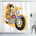 thumbnail image 1 of Sunglasses Shower Curtain, Pattern of a Cartoon Style Funny Demonstration of a Dog on a Motorcycle, Fabric Bathroom Set with Hooks, 69W X 75L Inches Long, White Multicolor, by Ambesonne, 1 of 3