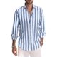 thumbnail image 1 of Camisas Lmell para hombre, manga larga, a rayas, informal, con botones, de ajuste regular. Regalo largo, 1 of 5