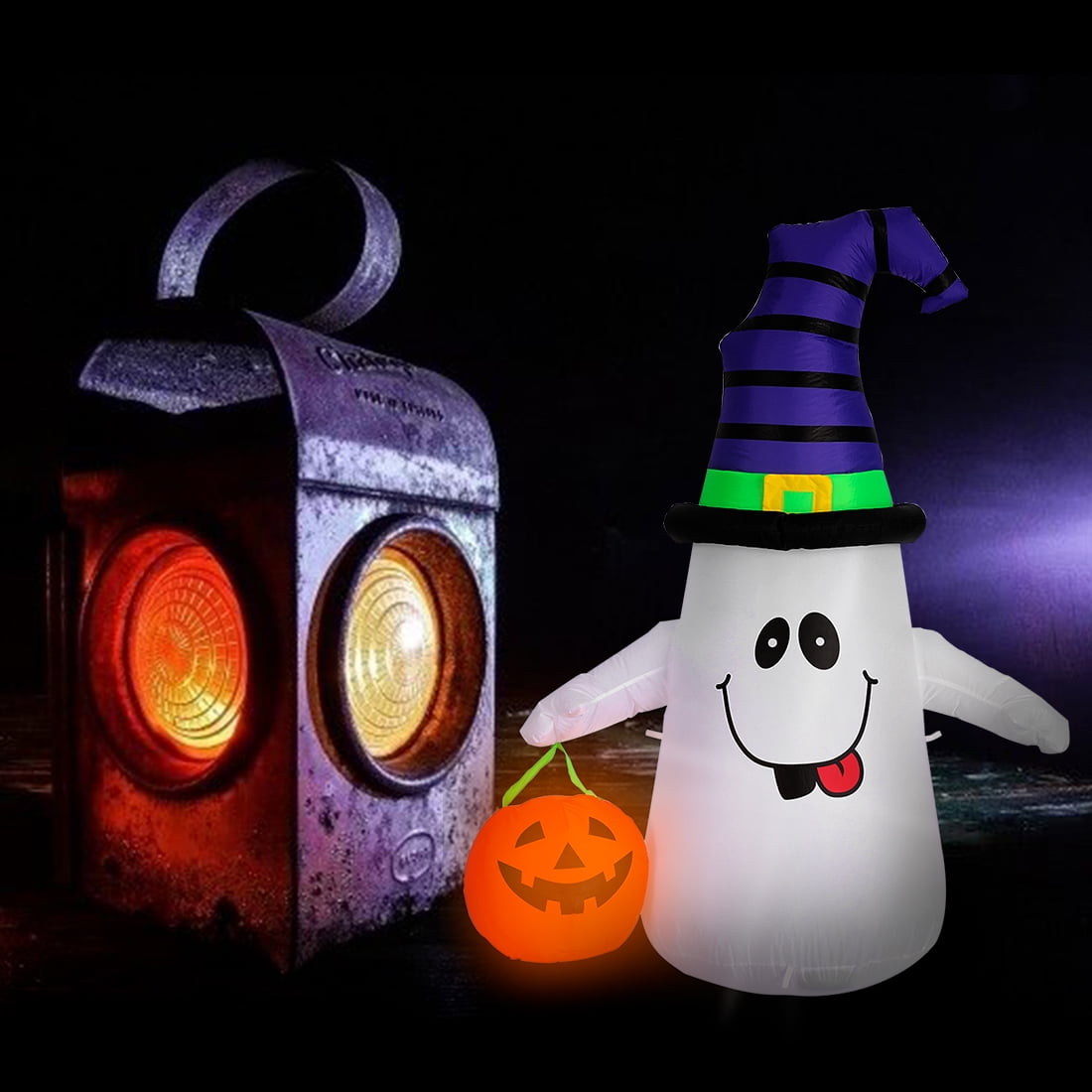 Halloween Inflatable LED Lighted White Ghost with Pumpkin ...