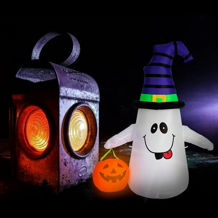 Halloween Inflatable LED Lighted White Ghost with Pumpkin Lantern Blow up Outdoor Yard Decoration 5ft