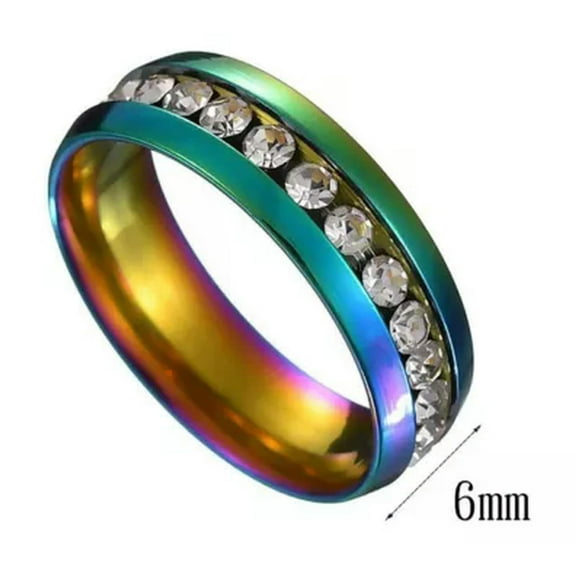 Men's Women's Wedding Band Stainless Steel Mystic Rainbow Couple Rings Size 5-13
