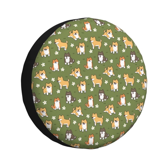 Fotbe Shiba Inu Dog And Flower Funda de Llanta de Repuesto con Estampado, Engrosada, Ajuste Universal para Jeep, Remolque, RV, SUV, Camión-15 inch