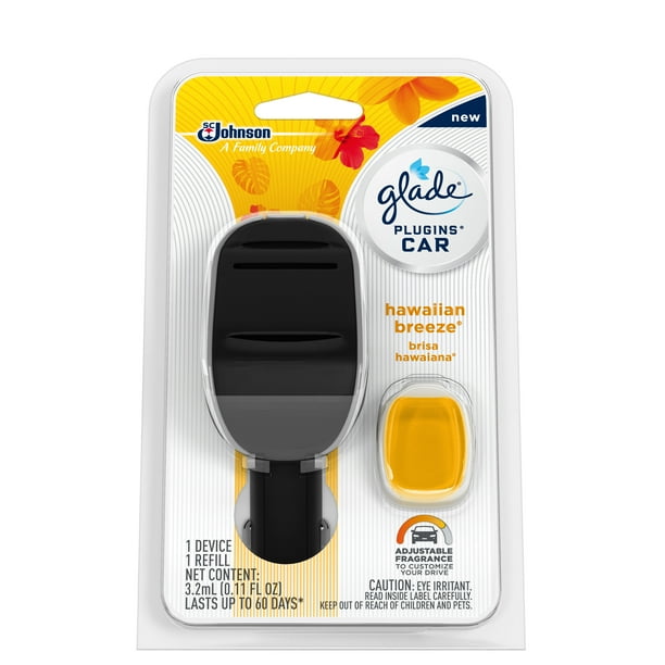 Glade PlugIns Car Air Freshener Starter Kit, Hawaiian Breeze, 0.11 fl
