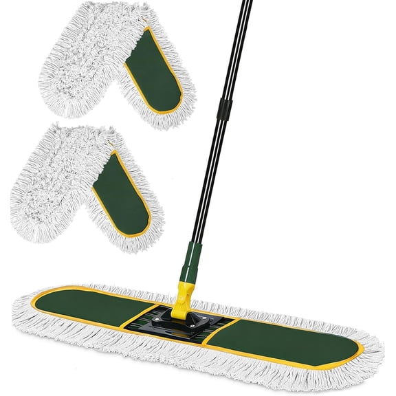 24" Commercial Dust Mop for Floor Cleaning, Heavy Duty Large Mop with Replacement Mops Pads, Industrial Duster Floor Wet Dry Broom for Cleaning Office Garage Hardwood Warehouse