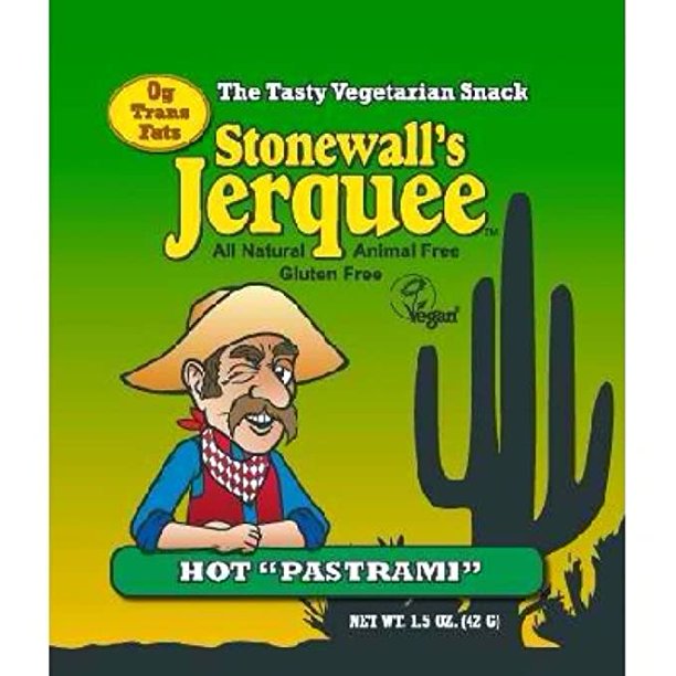 Stonewall's Jerquee, Hot Pastrami Vegan Jerky 1.5 Ounce (8 Pack), Non