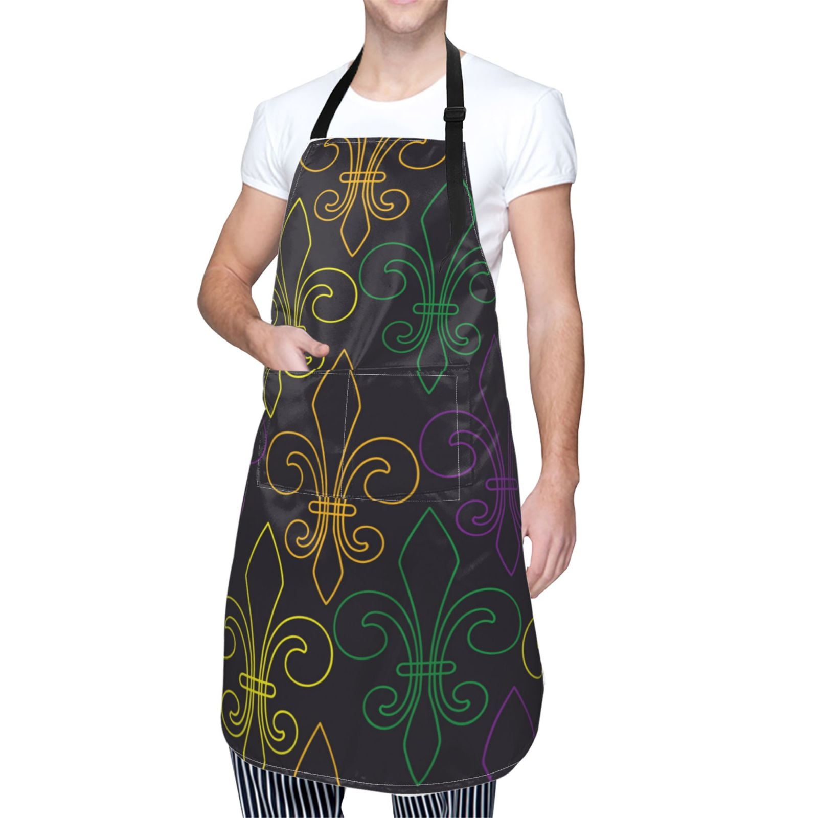 Rateoe Mardi Gras Carnival Aprons with Pocket,Men Womens Aprons Waterproof Adjustable Cooking Aprons for Kitchen Gardening and Salon