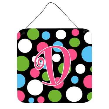 Letter D Initial Monogram - Polkadots and Pink Wall or Door Hanging Prints