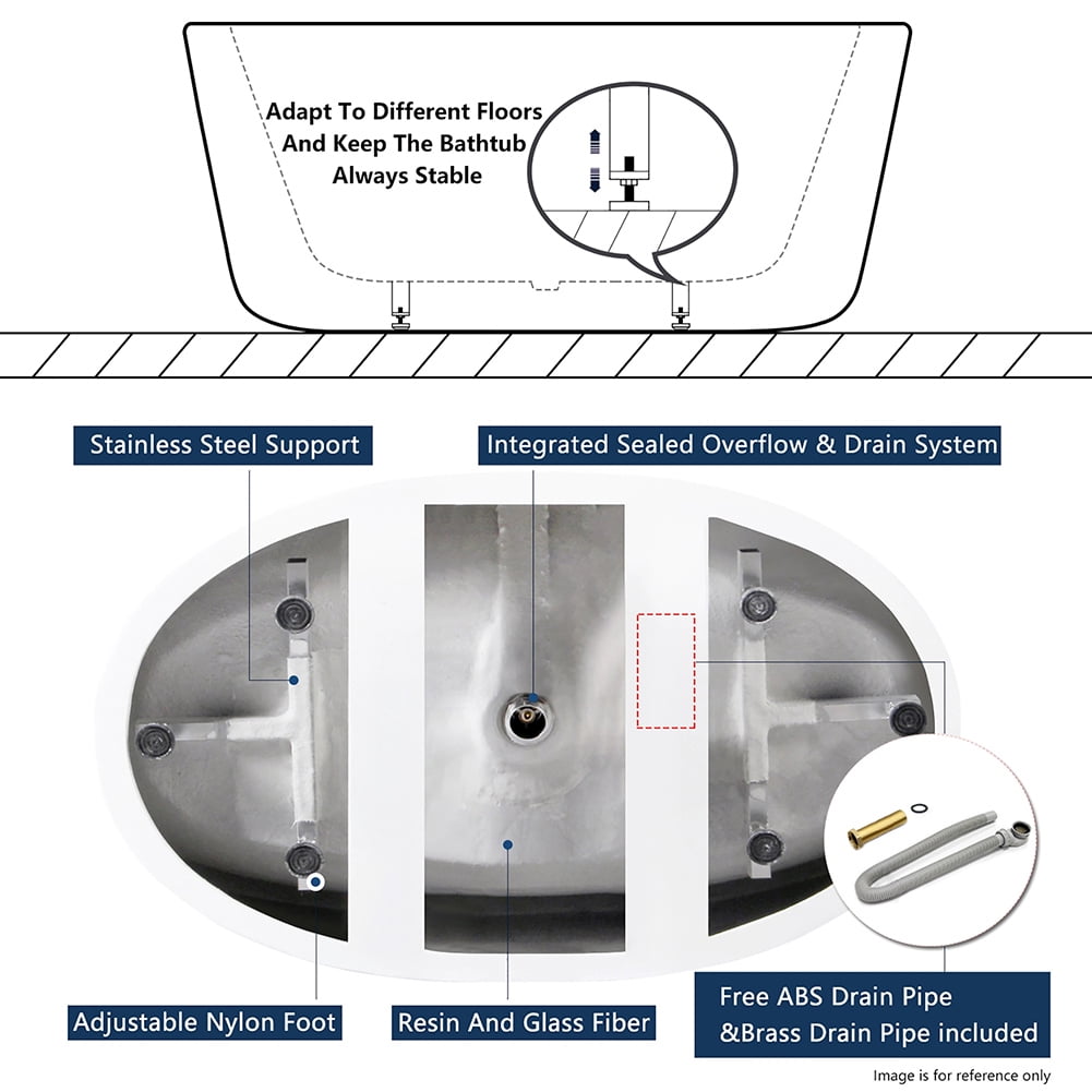 Kepooman 65" Acrylic Freestanding Contemporary Soaking Tub with Chrome Drain Kepooman 65" Acrylic Freestanding Contemporary Soaking Tub with Chrome Drain