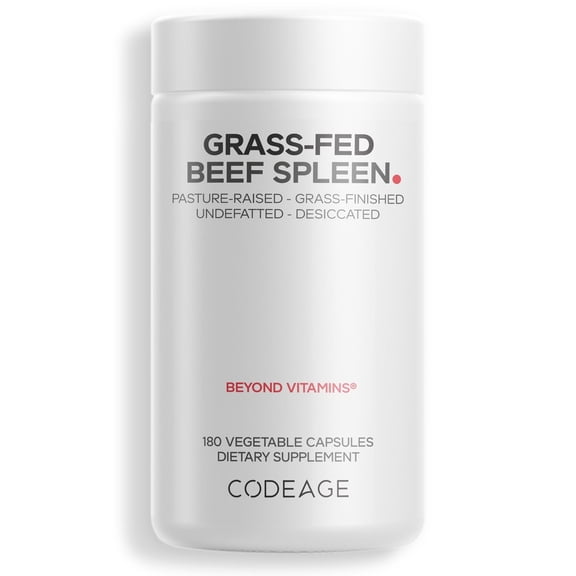 Codeage Grass-Fed Beef Spleen, Grass-Finished, Pasture-Raised, Non-Defatted Glandular Supplement, 180 ct
