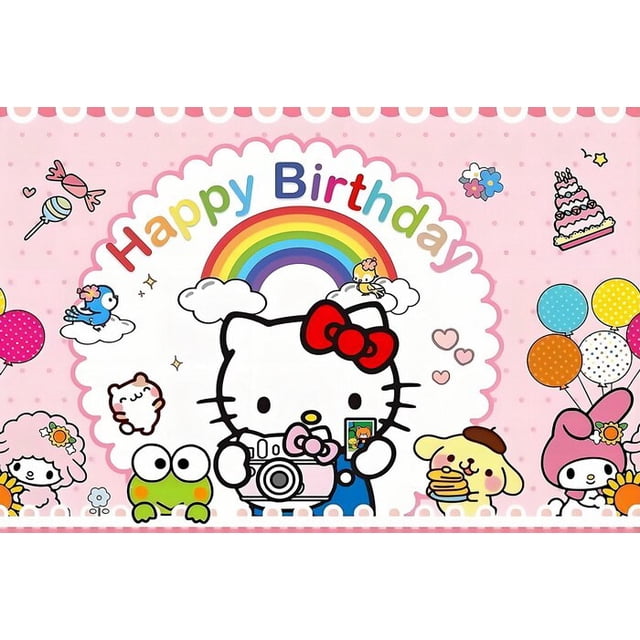 Sanrio-telón de fondo de Hello Kitty para cumpleaños, bonito telón de fondo de dibujos animados Kuromi, decoración de fiesta, Kawaii, Anime, cortina, regalo para niños