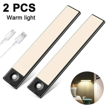 

2 Pack Under Cabinet Lighting Motion Sensor Closet Light Wireless Rechargeable Battery Ultra Thin Magnetic Led Cabinet Lights For Kitchen Drawer Stairs Hallway