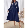 thumbnail image 5 of Women's Embroidered Notched Long Sleeve Midi Dress with 88% viscose and 12% polyamide fabric for versatile wear, 5 of 8
