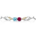 thumbnail image 2 of Gem Stone King 1.51 Ct Red Created Ruby Blue Apatite 925 Silver and 10K Yellow Gold Lab Grown Diamond Bracelet for Women, 2 of 3