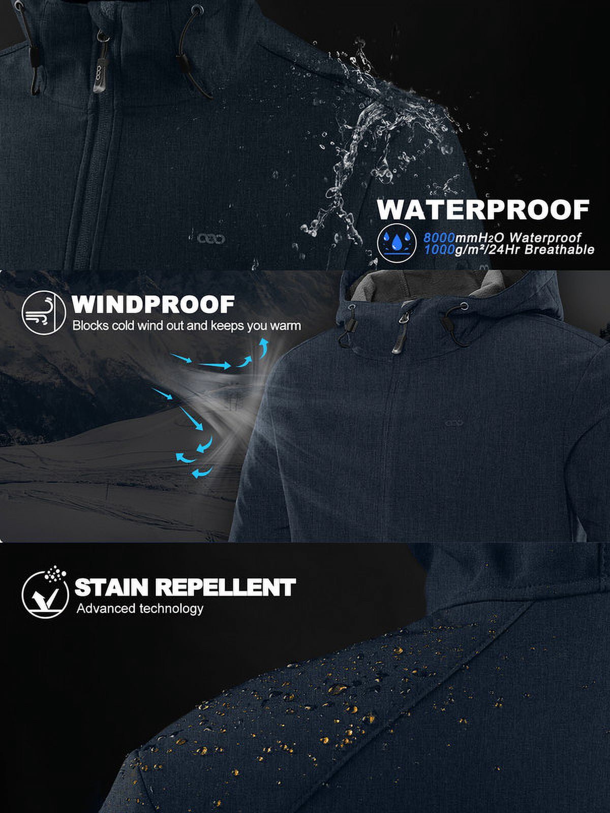 Off Road Ventures Men's Lightweight Softshell Jacket with Hood Waterproof Fleece Lined Windbreaker Outdoor Coat for Hiking