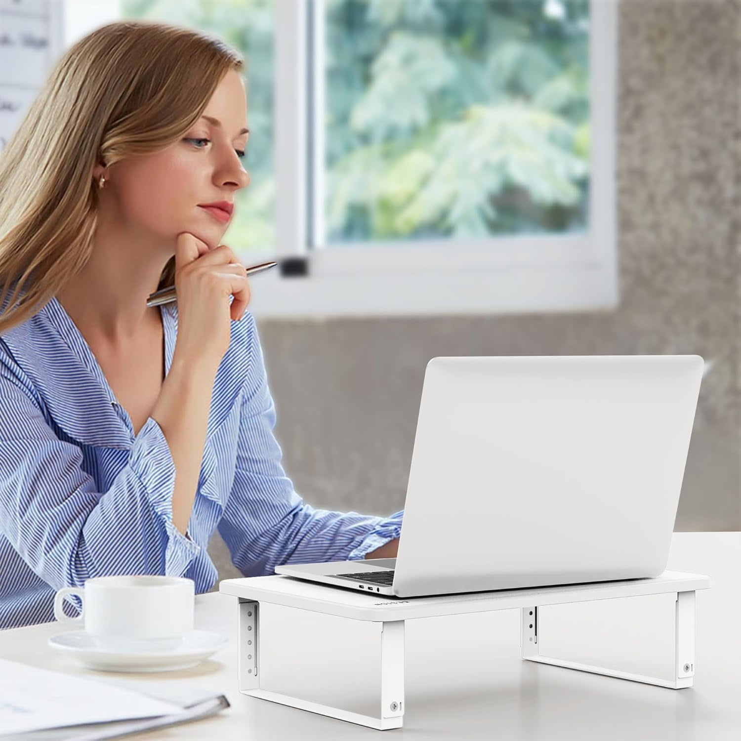 MS01 Monitor Stand Riser, Height Adjustable Laptop Stand, Computer Monitor Stand for Monitor, Computer,Laptop,Printer (White)