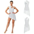 thumbnail image 2 of iiniim Lyrical Dance Dress for Women Irregular Flowy Tulle Skirt Leotard Contemporary Dancewear White S, 2 of 7