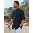 thumbnail image 3 of OALUXE Men's Linen Shirts Long Sleeve Button Down Shirt Band Collar Casual Summer Beach Shirts, 3 of 7