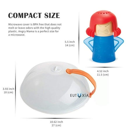 - Eutuxia Microwave Cleaner + Cover Bundle. Perfect for Covering Plates, Bowls, and Cups to Prevent Food & Liquid Splatters While Microwaving. Angry Mama Steam Cleans & Disinfects with Vinegar & Water.