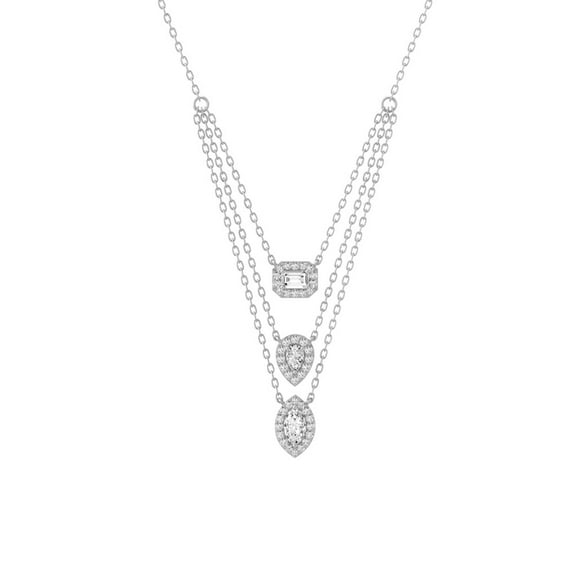 ARAIYA FINE JEWELRY 10K White Gold Emerald, Marquise and Pear shape Lab Grown Diamond Layered Silver Cable Chain Necklace (1 1/2 cttw, D-F Color, VS1 Clarity) 18"