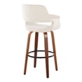 thumbnail image 4 of Vintage Flair 30" Mid-Century Modern Fixed-Height Barstool with Swivel in Walnut Wood and Cream Fabric with Round Black Metal Footrest by LumiSource - Set of 2, 4 of 4