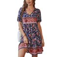 thumbnail image 1 of Vestido corto floral para mujer,Vestido de manga corta para mujer Vestido con cuello en V con estampado floral Vestido corto floral de verano Achieve More, 1 of 6