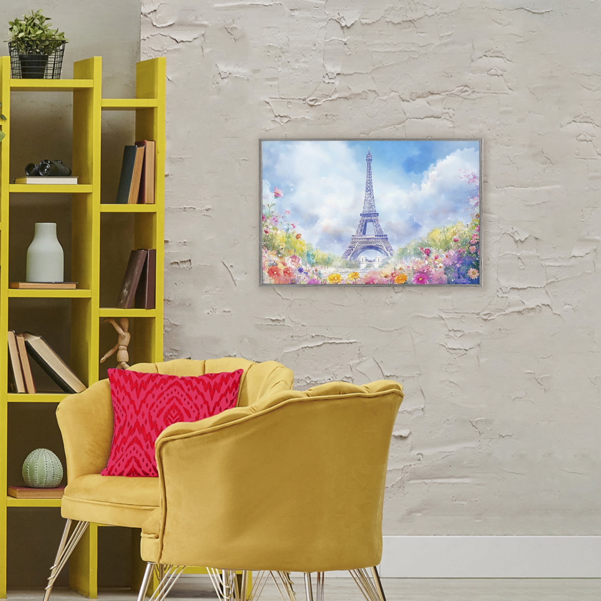 Stupell Industries Rainbow Spring at Eiffel Tower Gray Framed Giclee Art, design by Creative Studio