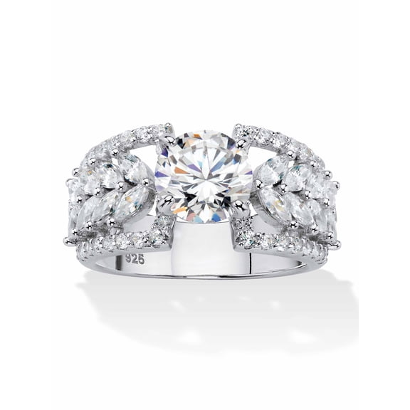 PalmBeach Jewelry Round Cubic Zirconia Multi-Row Leaf Ring 4.12 TCW in Platinum-plated Sterling Silver