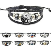 Bigstone Vintage Unisex Yin Yang Pattern Multi-layer Faux Leather Adjustable Bracelet