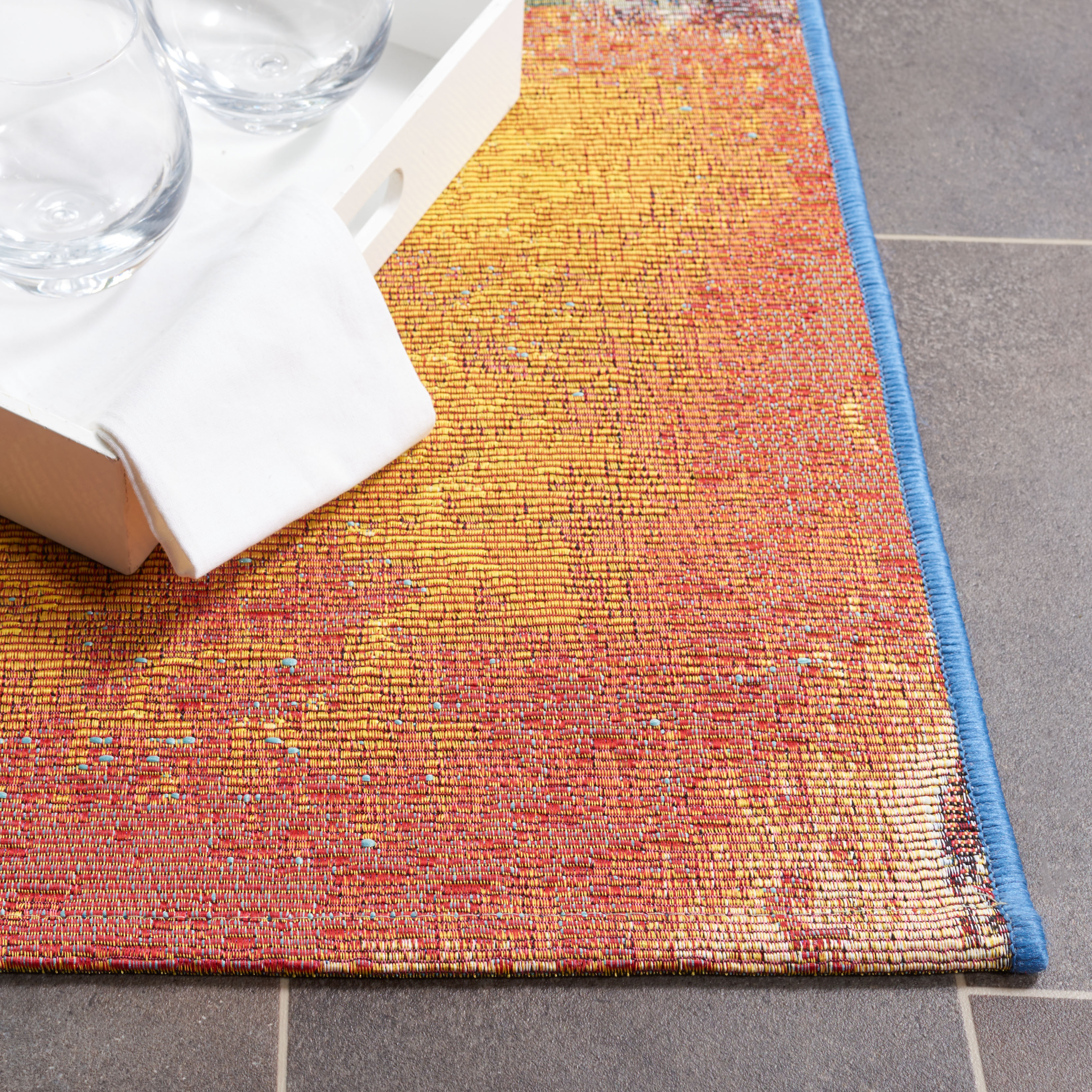 SAFAVIEH Barbados Creighton Abstract Indoor/Outdoor Area Rug, Blue/Rust Gold, 8' x 10'5"