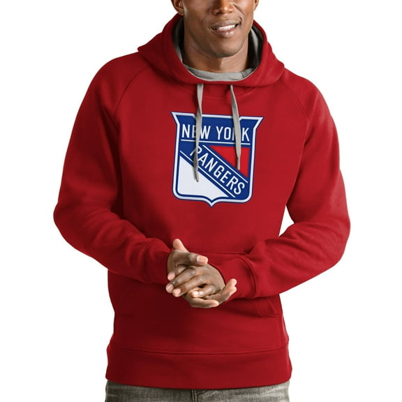 Men's Antigua Red New York Rangers Logo Victory Pullover Hoodie