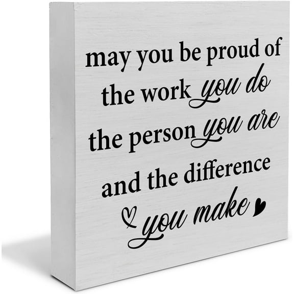 Zomyto 5"x5" Retirement Gifts for Coworker Wooden Box Sign Desk Decor, Rustic May You Be Proud of the Work Wood Block Sign Home Office Tabletop Shelf Desk Decoration,