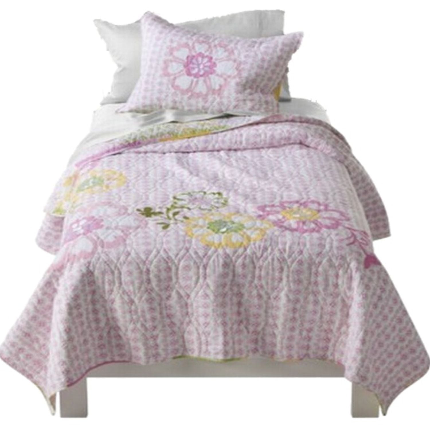 Mud Hut Pink Jasmine Floral Applique Full Queen Quilt & Shams Set Comforter