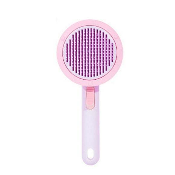 Peine de silicona para mascotas, cómodo masaje, autolimpiable, cepillo de aseo para mascotas con mango, color morado y rosa