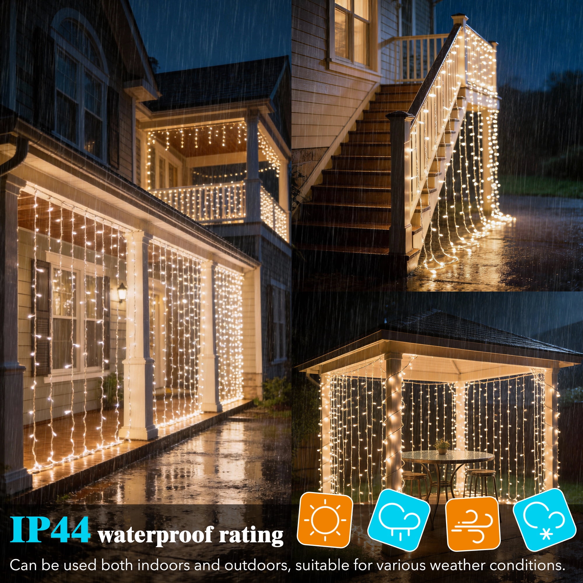 Beatineon 600 LED Curtain Lights, 9.8x9.8Ft, Plug in Window Curtain Lights, Hanging Christmas String Lights for Bedroom Garden Wedding Party Outdoor Indoor Wall Decorations,Warm White