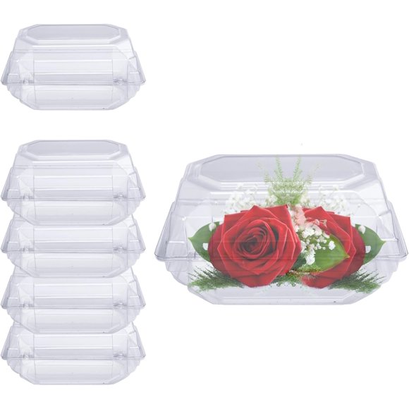 Curtis Wagner Plastics CW-754 Clear Medium Corsage Flower Boxes (5-Pack) - 8" x 5" x 4" Size, Plastic Floral Containers for Corsage, Boutonniere, Roses, Small & Large Flowers, Clear Gift/Craft Box